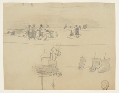 Strandscen med kvinnor som bär korgar, Cullercoats, England av Winslow Homer