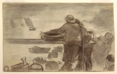 Strand med båtar och människor, Cullercoats, England av Winslow Homer