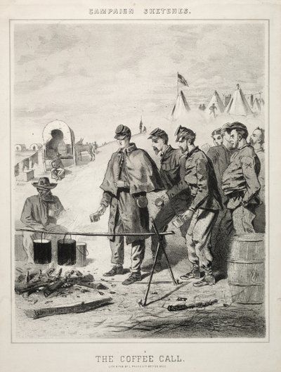 Kampanjskisser: The Coffee Call, 1863. av Winslow Homer
