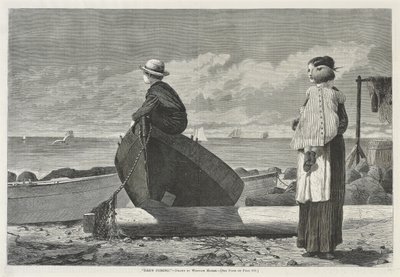Pappa kommer!, 1 november 1873 (trägravyr på tidningspapper) av Winslow Homer