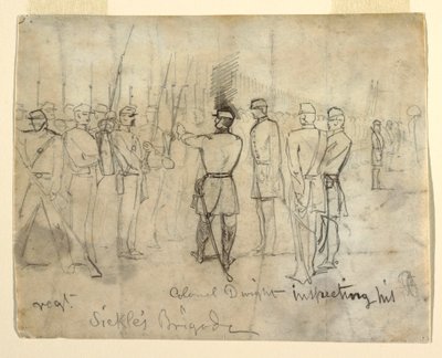 Ritning
Teckning, Överste William Dwight Jr. inspekterar sitt regemente, 1862 av Winslow Homer