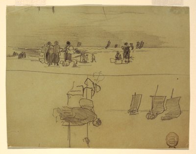Teckning, Strandscen med kvinnor som bär korgar, Cullercoats, England, 1881-82 av Winslow Homer