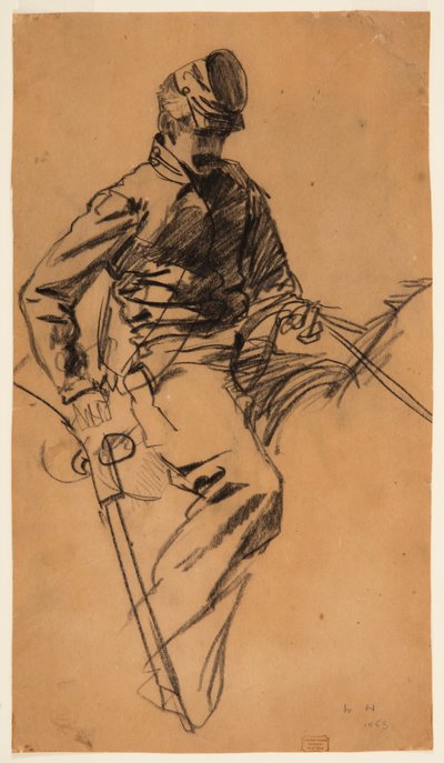 Teckning, kavallerisoldat på hästryggen, 1863 av Winslow Homer
