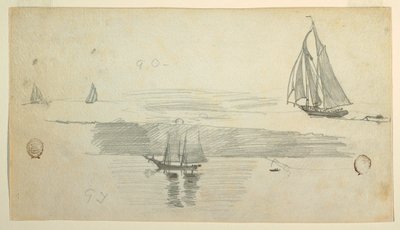 Teckning, Fyra skonare, möjligen 1880 av Winslow Homer