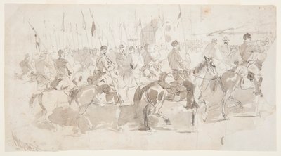 Teckning, General McClellans sjätte kavalleriregemente embarkerar i Alexandria för Old Point Comfort, 2 april 1862 av Winslow Homer