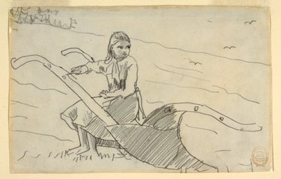 Teckning, flicka sittande på en plog, 1879 av Winslow Homer