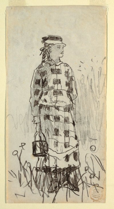 Teckning, flicka med lunchhink, 1879 av Winslow Homer