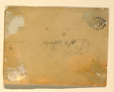 Teckning, Översiktsskiss av vagntåg, 1862 av Winslow Homer