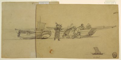 Teckning, del av en fiskedocka, England, 1881-82 av Winslow Homer