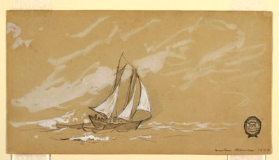 Teckning, skonare med tre doryer, 1880 av Winslow Homer