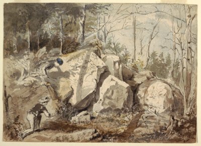 Teckning, Uppsättning av ekorrfälla, ca 1855 av Winslow Homer
