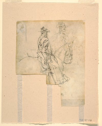 Teckning, sidovy av en beriden officer, 1862 av Winslow Homer