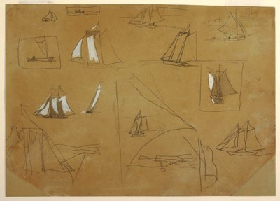 Teckning, Skisser av segelbåtar, Cullercoats, England, 1881-82 av Winslow Homer