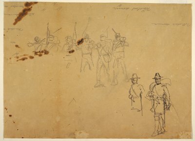 Teckning, Skisser av enskilda infanterifigurer och övningssignaturer, 1862 av Winslow Homer