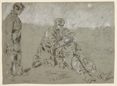 Teckning, Soldat ger vatten till en sårad kamrat, 1864 av Winslow Homer