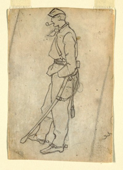 Teckning, Soldat med svärd och pipa, 1862 av Winslow Homer