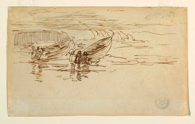 Teckning, två doryer sjösätts, England, 1881 av Winslow Homer