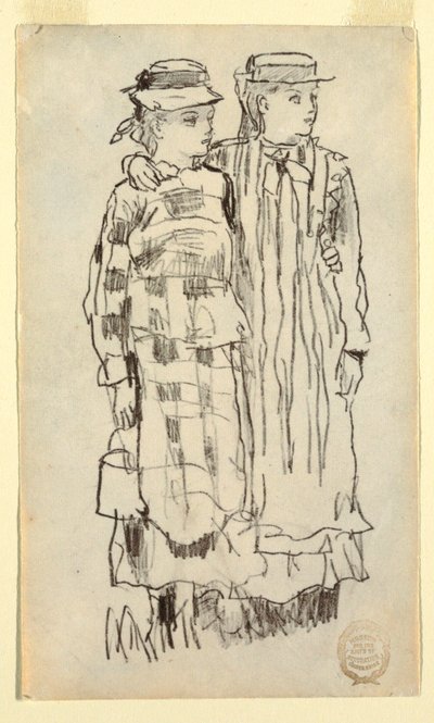 Teckning, Två flickor, 1879 av Winslow Homer