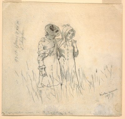 Teckning, Två flickor på en åker, 1879 av Winslow Homer