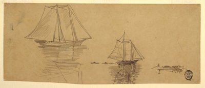 Teckning, Två skonare och doryer, ca 1880 av Winslow Homer