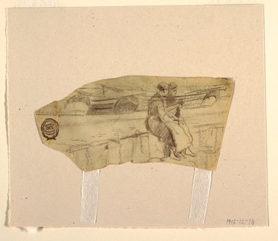 Teckning, Två kvinnor sittande på en vägg, Cullercoats, England, 1881-82 av Winslow Homer