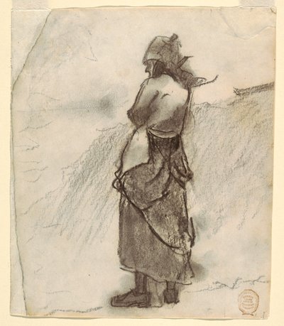 Teckning, Kvinna som blickar ut över havet, Cullercoats, England, 1881-82 av Winslow Homer