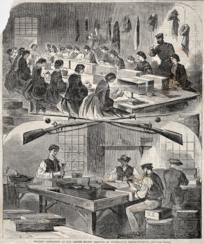 Fyllning av patroner vid USA:s arsenal i Watertown, Massachusetts av Winslow Homer