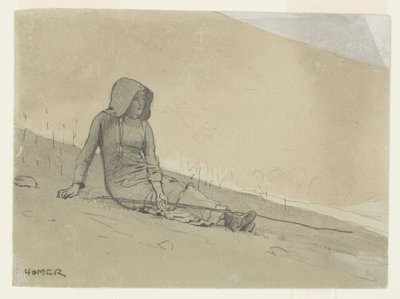 Flicka sitter på en sluttning av Winslow Homer