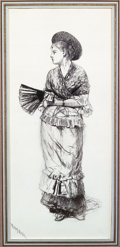 Flicka med fläkt (kol på papper) av Winslow Homer