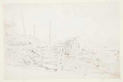 Höstack och järnvägsstängsel av Winslow Homer