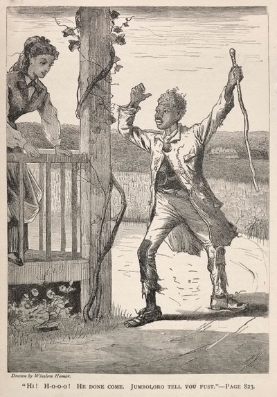 "Hej! H-O-O-O!  Han har kommit.  Jumboloro berättar först." av Winslow Homer