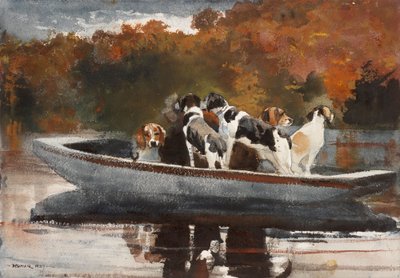 Jakthundar i båt (i väntan på start) av Winslow Homer