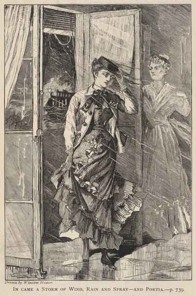 En storm av vind, regn och stänk drog in - och Portia, från The Galaxy, december 1869 av Winslow Homer