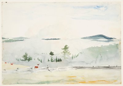 Landskap med rådjur i ett morgondis av Winslow Homer