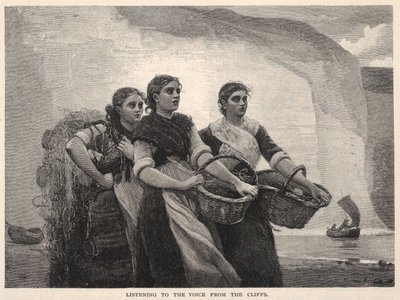 Att lyssna till rösten från klipporna, från The Century Magazine, november 1883 av Winslow Homer