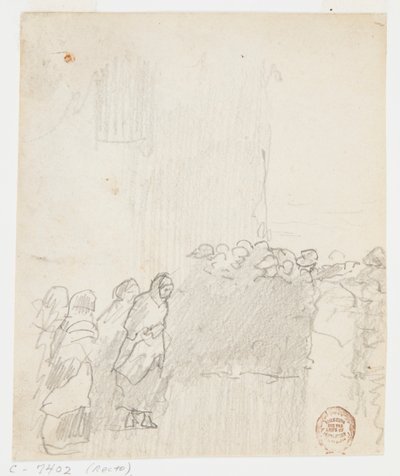 Män och kvinnor som tittar ut mot havet, Cullercoats, England av Winslow Homer