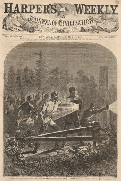 Rebells Outside Their Works at Yorktown Reconnoitering with Dark Lanterns, från Harper av Winslow Homer