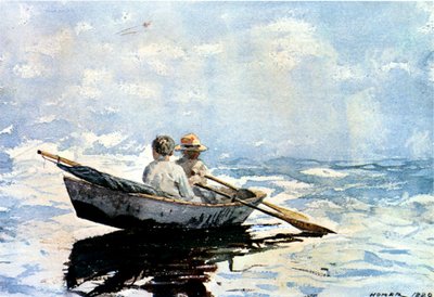 Rodd båten, 1880 (wc på papper ombord) av Winslow Homer