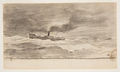 Havslandskap med fisketrålare, Cullercoats, England av Winslow Homer