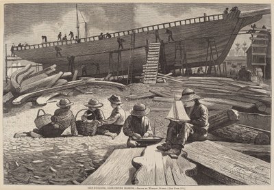 Ship-Building, Gloucester Harbor, publicerad 1873. av Winslow Homer
