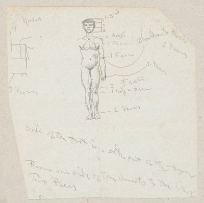 Skiss av en manlig naken med notationer av Winslow Homer