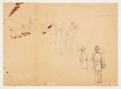 Skisser av enskilda infanterifigurer och övningssignaturer av Winslow Homer