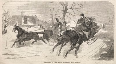 Släde på vägen, Brighton, nära Boston, 1859. av Winslow Homer