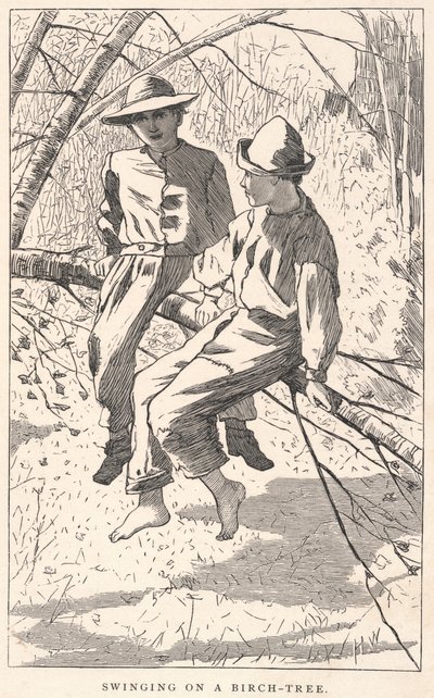 Swinging on a Birch-Tree, från Our Young Folks, juni 1867 av Winslow Homer