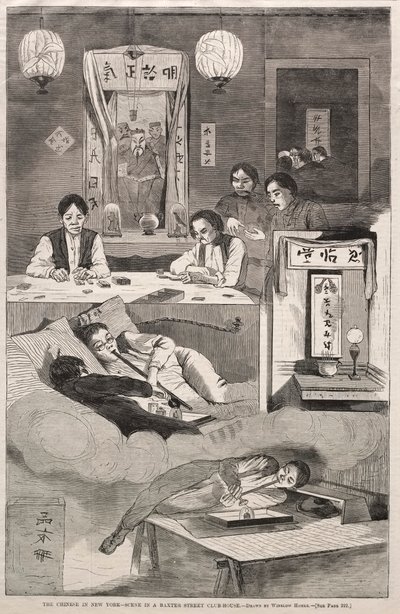 Kineserna i New York - Scen i ett klubbhus på Baxter Street, 1874. av Winslow Homer