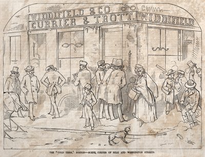 The "Cold Term", Boston - Scene, Corner Milk and Washington Streets av Winslow Homer