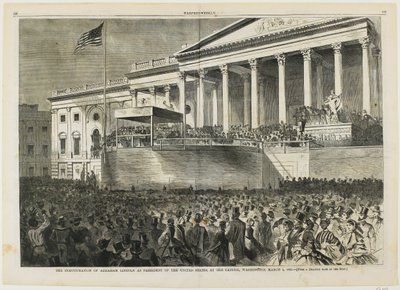 Abraham Lincolns installation som USA:s president i Kapitolium, Washington, den 4 mars 1861 av Winslow Homer