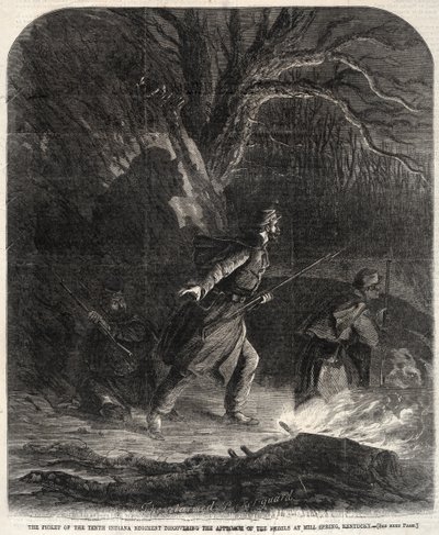 Vaktposten från det tionde Indiana-regementet upptäcker rebellernas framryckning vid Mill Spring, Kentucky av Winslow Homer