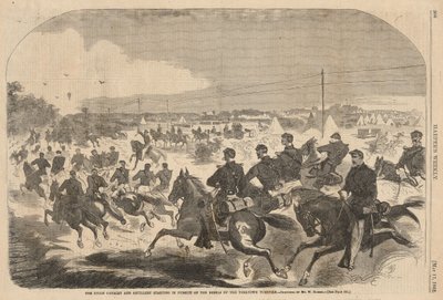 Unionens kavalleri och artilleri inleder förföljelsen av rebellerna längs Yorktown Turnpike, ur Harper