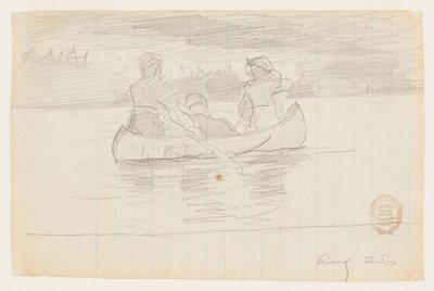 Tre män i en kanot, Il Manigne, Quebec av Winslow Homer